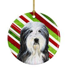 Load image into Gallery viewer, Bearded Collie Candy Cane Holiday Christmas Ornament - Round Ceramic Ornament – Artist-Designed Keepsake Decoration SS4566