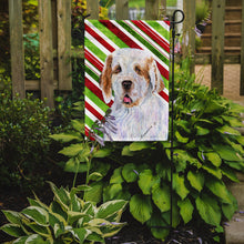 Load image into Gallery viewer, Clumber Spaniel Candy Cane Holiday Christmas Garden Flag – Decorative Outdoor Yard Flag
