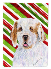 Load image into Gallery viewer, Clumber Spaniel Candy Cane Holiday Christmas Garden Flag – Decorative Outdoor Yard Flag