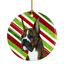 Load image into Gallery viewer, Boxer Candy Cane Holiday Christmas Ornament - Round Ceramic Ornament – Artist-Designed Keepsake Decoration SS4577