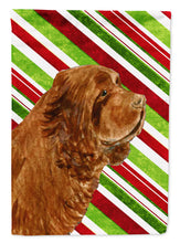 Load image into Gallery viewer, Sussex Spaniel Candy Cane Holiday Christmas Flag Canvas House Size