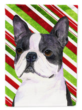 Load image into Gallery viewer, Boston Terrier Candy Cane Holiday Christmas Flag Canvas House Size