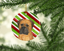 Load image into Gallery viewer, Bullmastiff Candy Cane Holiday Christmas Ornament - Round Ceramic Ornament – Artist-Designed Keepsake Decoration SS4586