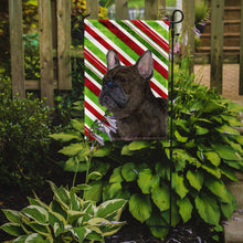 Load image into Gallery viewer, French Bulldog Candy Cane Holiday Christmas Garden Flag – Decorative Outdoor Yard Flag