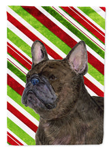 Load image into Gallery viewer, French Bulldog Candy Cane Holiday Christmas Garden Flag – Decorative Outdoor Yard Flag