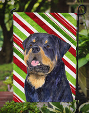Load image into Gallery viewer, Rottweiler Candy Cane Holiday Christmas Garden Flag – Decorative Outdoor Yard Flag