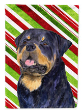 Load image into Gallery viewer, Rottweiler Candy Cane Holiday Christmas Garden Flag – Decorative Outdoor Yard Flag