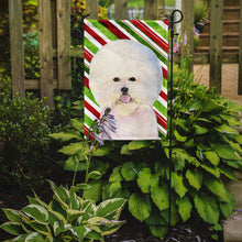 Load image into Gallery viewer, Bichon Frise Candy Cane Holiday Christmas Garden Flag – Decorative Outdoor Yard Flag