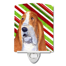 Load image into Gallery viewer, Basset Hound Candy Cane Holiday Christmas Ceramic Night Light SS4597CNL