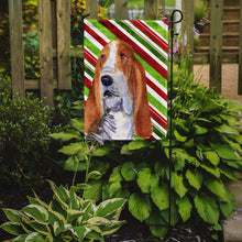 Load image into Gallery viewer, Basset Hound Candy Cane Holiday Christmas Garden Flag – Decorative Outdoor Yard Flag