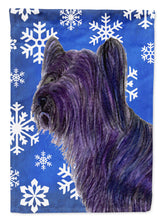 Load image into Gallery viewer, Skye Terrier Winter Snowflakes Holiday Flag Canvas House Size