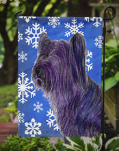 Load image into Gallery viewer, Skye Terrier Winter Snowflakes Holiday Garden Flag – Decorative Outdoor Yard Flag