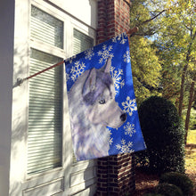 Load image into Gallery viewer, Siberian Husky Winter Snowflakes Holiday Flag Canvas House Size