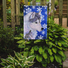 Load image into Gallery viewer, Siberian Husky Winter Snowflakes Holiday Garden Flag – Decorative Outdoor Yard Flag