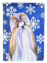 Load image into Gallery viewer, Shih Tzu Winter Snowflakes Holiday Garden Flag – Decorative Outdoor Yard Flag