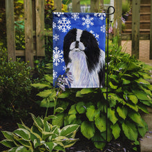 Load image into Gallery viewer, Japanese Chin Winter Snowflakes Holiday Garden Flag – Decorative Outdoor Yard Flag