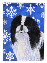Load image into Gallery viewer, Japanese Chin Winter Snowflakes Holiday Garden Flag – Decorative Outdoor Yard Flag