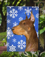 Load image into Gallery viewer, Doberman Winter Snowflakes Holiday Garden Flag – Decorative Outdoor Yard Flag