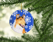 Load image into Gallery viewer, Collie Smooth Winter Snowflakes Holiday Christmas Ornament - Round Ceramic Ornament – Artist-Designed Keepsake Decoration SS4608