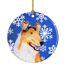 Load image into Gallery viewer, Collie Smooth Winter Snowflakes Holiday Christmas Ornament - Round Ceramic Ornament – Artist-Designed Keepsake Decoration SS4608