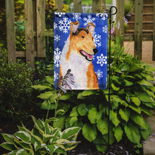 Load image into Gallery viewer, Collie Smooth Winter Snowflakes Holiday Garden Flag – Decorative Outdoor Yard Flag