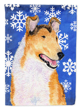 Load image into Gallery viewer, Collie Smooth Winter Snowflakes Holiday Garden Flag – Decorative Outdoor Yard Flag