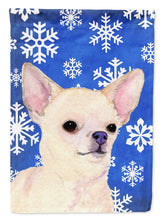 Load image into Gallery viewer, Chihuahua Winter Snowflakes Holiday Garden Flag – Decorative Outdoor Yard Flag