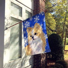 Load image into Gallery viewer, Chihuahua Winter Snowflakes Holiday Flag Canvas House Size