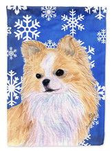 Load image into Gallery viewer, Chihuahua Winter Snowflakes Holiday Flag Canvas House Size