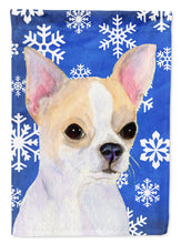 Load image into Gallery viewer, Chihuahua Winter Snowflakes Holiday Flag Canvas House Size