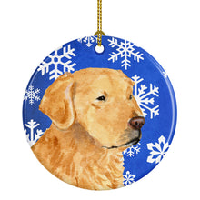 Load image into Gallery viewer, Golden Retriever Winter Snowflakes Holiday Christmas Ornament - Round Ceramic Ornament – Artist-Designed Keepsake Decoration SS4614