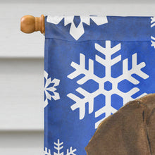 Load image into Gallery viewer, Doberman Winter Snowflakes Holiday Flag Canvas House Size