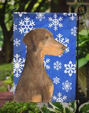 Load image into Gallery viewer, Doberman Winter Snowflakes Holiday Garden Flag – Decorative Outdoor Yard Flag