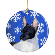 Load image into Gallery viewer, Rat Terrier Winter Snowflakes Holiday Christmas Ornament - Round Ceramic Ornament – Artist-Designed Keepsake Decoration SS4618