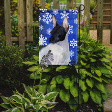 Load image into Gallery viewer, Rat Terrier Winter Snowflakes Holiday Garden Flag – Decorative Outdoor Yard Flag