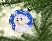Load image into Gallery viewer, Maltese Winter Snowflakes Holiday Christmas Ornament - Round Ceramic Ornament – Artist-Designed Keepsake Decoration SS4619
