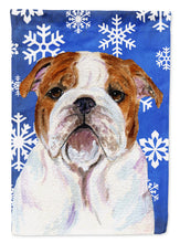 Load image into Gallery viewer, Bulldog English Winter Snowflakes Holiday Flag Canvas House Size