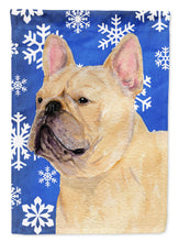 Load image into Gallery viewer, French Bulldog Winter Snowflakes Holiday Garden Flag – Decorative Outdoor Yard Flag