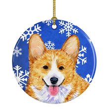 Load image into Gallery viewer, Corgi Winter Snowflakes Holiday Christmas Ornament - Round Ceramic Ornament – Artist-Designed Keepsake Decoration SS4624