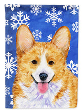 Load image into Gallery viewer, Corgi Winter Snowflakes Holiday Flag Canvas House Size
