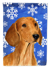 Load image into Gallery viewer, Dachshund Winter Snowflakes Holiday Garden Flag – Decorative Outdoor Yard Flag