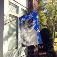Load image into Gallery viewer, Keeshond Winter Snowflakes Holiday Flag Canvas House Size