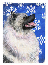 Load image into Gallery viewer, Keeshond Winter Snowflakes Holiday Garden Flag – Decorative Outdoor Yard Flag