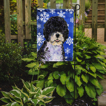 Load image into Gallery viewer, Portuguese Water Dog Winter Snowflakes Holiday Garden Flag – Decorative Outdoor Yard Flag