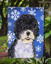 Load image into Gallery viewer, Portuguese Water Dog Winter Snowflakes Holiday Garden Flag – Decorative Outdoor Yard Flag