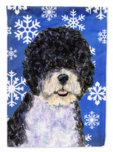 Load image into Gallery viewer, Portuguese Water Dog Winter Snowflakes Holiday Garden Flag – Decorative Outdoor Yard Flag