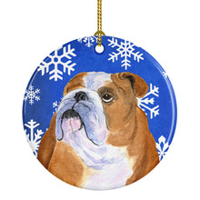 Load image into Gallery viewer, Bulldog English Winter Snowflakes Holiday Christmas Ornament - Round Ceramic Ornament – Artist-Designed Keepsake Decoration SS4629