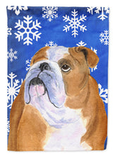 Load image into Gallery viewer, Bulldog English Winter Snowflakes Holiday Flag Canvas House Size