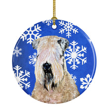 Load image into Gallery viewer, Wheaten Terrier Soft Coated  Snowflakes Holiday Christmas Ornament - Round Ceramic Ornament – Artist-Designed Keepsake Decoration