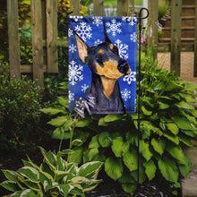Load image into Gallery viewer, Doberman Winter Snowflakes Holiday Garden Flag – Decorative Outdoor Yard Flag